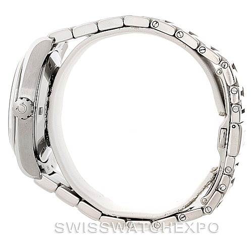 The image shows a side view of the Omega Aqua Terra 231.10.39.61.02.001 Men's Stainless Steel Silver Dial 231.10.39.61.02.001 Men's Stainless Steel Silver Dial watch, highlighting the case, crown, and metal bracelet.