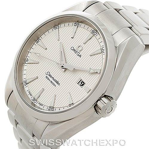 The image shows an Omega Aqua Terra 231.10.39.61.02.001 Men's Stainless Steel Silver Dial 231.10.39.61.02.001 Men's Stainless Steel Silver Dial watch at a 3/4 angle, highlighting the face, bezel, crown, and part of the bracelet.