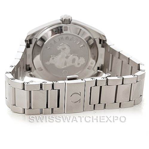 The image shows the back view of the Omega Aqua Terra 231.10.39.61.02.001 Men's Stainless Steel Silver Dial 231.10.39.61.02.001 Men's Stainless Steel Silver Dial model with a focus on the case back and the stainless steel bracelet.