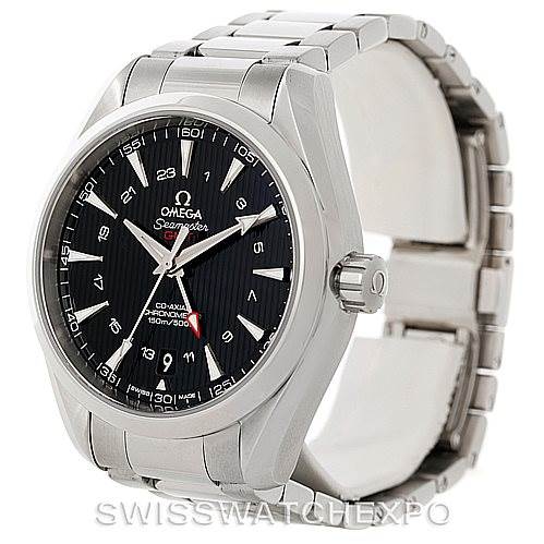 This image shows an Omega Aqua Terra 231.10.43.22.01.001 Men
s Stainless Steel Black Dial 231.10.43.22.01.001 Men
s Stainless Steel Black Dial watch model from a front-angle, highlighting the dial, bezel, crown, and bracelet.