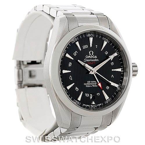 The Omega Aqua Terra 231.10.43.22.01.001 Men
s Stainless Steel Black Dial 231.10.43.22.01.001 Men
s Stainless Steel Black Dial watch is shown from a front angle, displaying the face, bezel, case, and part of the bracelet.