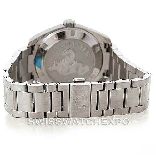 The image shows the back of the Omega Aqua Terra 231.10.39.61.06.001 Men
s Stainless Steel Silver Dial 231.10.39.61.06.001 Men
s Stainless Steel Silver Dial watch, focusing on the metal bracelet and case back.