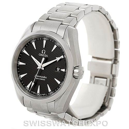 The image shows an Omega Aqua Terra 231.10.39.61.06.001 Men
s Stainless Steel Silver Dial 231.10.39.61.06.001 Men
s Stainless Steel Silver Dial watch from a front angle, highlighting the dial, bezel, case, and part of the bracelet.