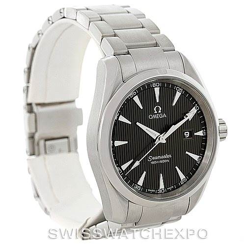 The Omega Aqua Terra 231.10.39.61.06.001 Men
s Stainless Steel Silver Dial 231.10.39.61.06.001 Men
s Stainless Steel Silver Dial Seamaster watch is shown at a slight angled view displaying the face, bezel, crown, and part of the bracelet.