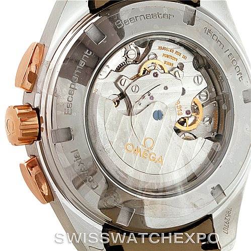 The image shows the case back of the Omega Aqua Terra 231.23.44.50.06.001 Men's Steel and Gold (two tone) Grey Dial 231.23.44.50.06.001 Men's Steel and Gold (two tone) Grey Dial watch, revealing its movement and internal components.