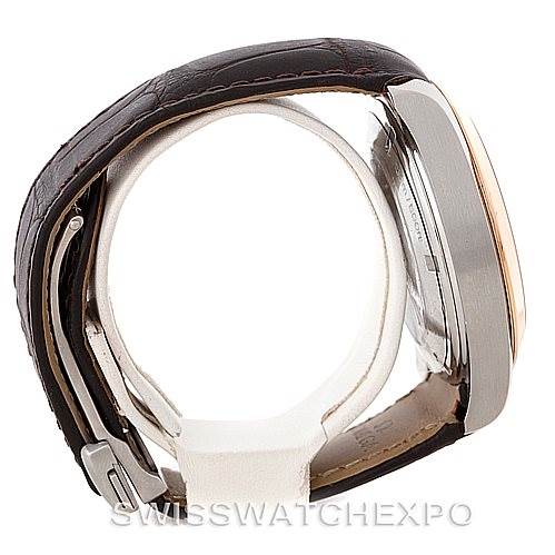 The image shows a side profile of the Omega Aqua Terra 231.23.44.50.06.001 Men's Steel and Gold (two tone) Grey Dial 231.23.44.50.06.001 Men's Steel and Gold (two tone) Grey Dial watch, highlighting the case, strap, and buckle.