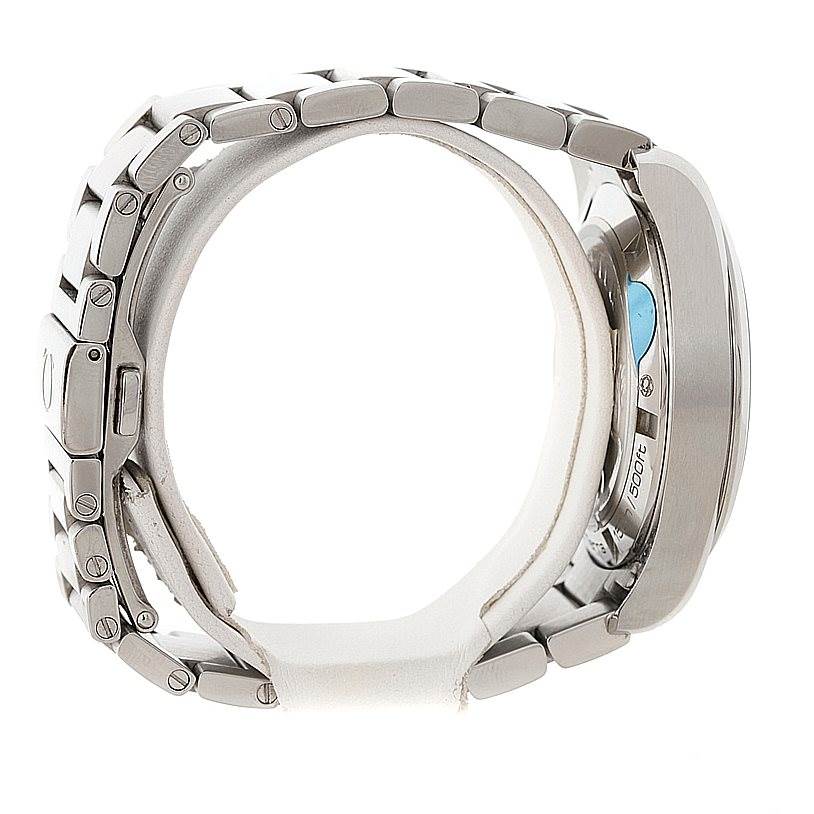 The image shows a side view of the Omega Aqua Terra 231.10.39.60.06.001 Men
s Stainless Steel Grey Dial 231.10.39.60.06.001 Men
s Stainless Steel Grey Dial watch, displaying its stainless steel bracelet and case back.