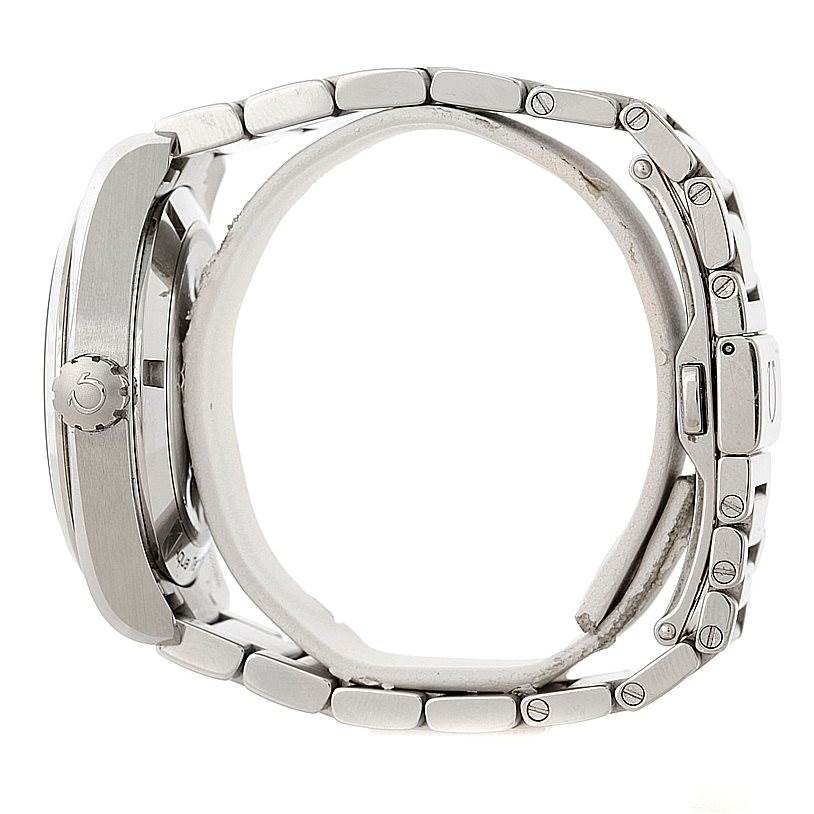 The image shows a side view of the Omega Aqua Terra 231.10.39.60.06.001 Men
s Stainless Steel Grey Dial 231.10.39.60.06.001 Men
s Stainless Steel Grey Dial watch, highlighting its case, crown, and metal bracelet.