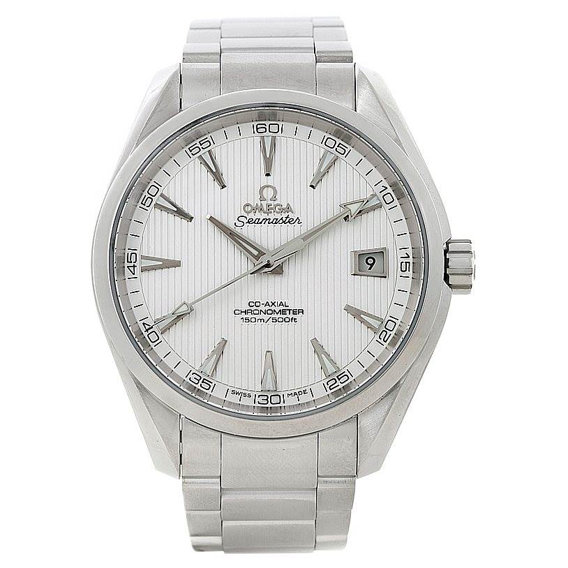 The image shows a front view of the Omega Aqua Terra 231.10.42.21.02.001 Men
s Stainless Steel Silver Dial 231.10.42.21.02.001 Men
s Stainless Steel Silver Dial Seamaster watch, displaying its face, bezel, crown, and bracelet.