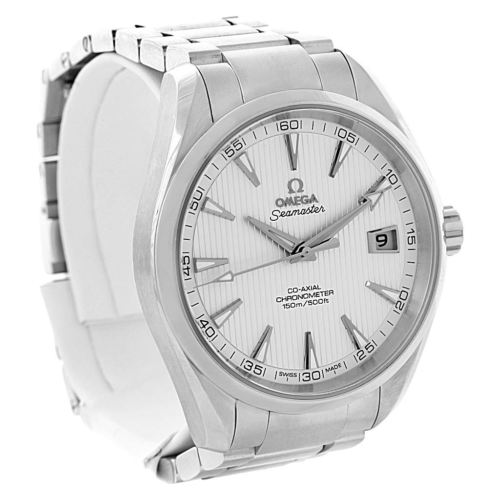 The watch is an Omega Aqua Terra 231.10.42.21.02.001 Men
s Stainless Steel Silver Dial 231.10.42.21.02.001 Men
s Stainless Steel Silver Dial model, shown at a three-quarter angle, displaying the dial, bracelet, and crown.