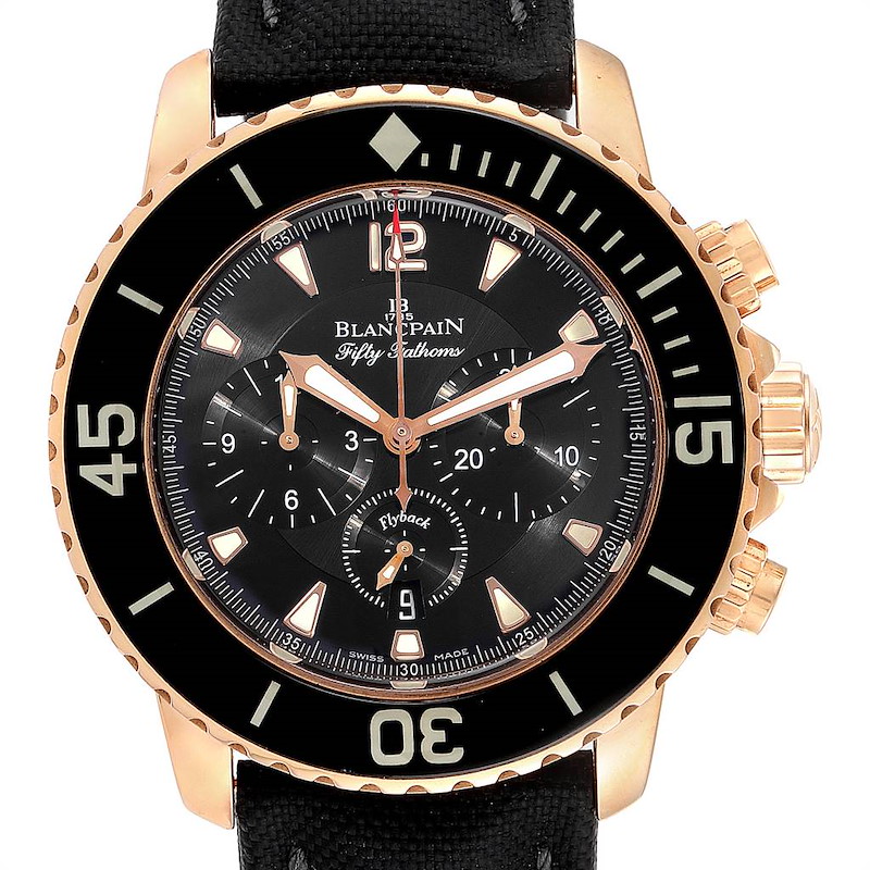 Blancpain Fifty Fathoms Flyback Rose Gold Chronograph Mens Watch 5085F Box Card SwissWatchExpo