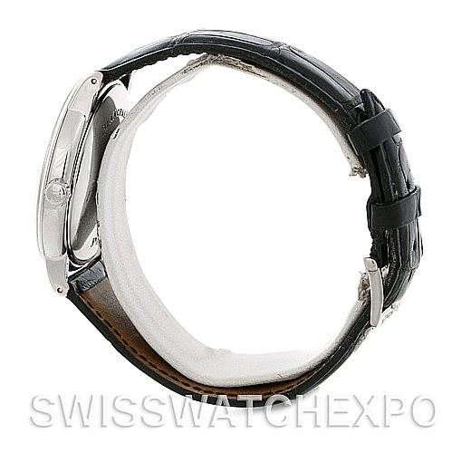 The image shows a side profile of the Blancpain Villeret 4040-1542-55 Men's White Gold Silver Dial 4040-1542-55 Men's White Gold Silver Dial watch, highlighting the case, crown, and black leather strap.