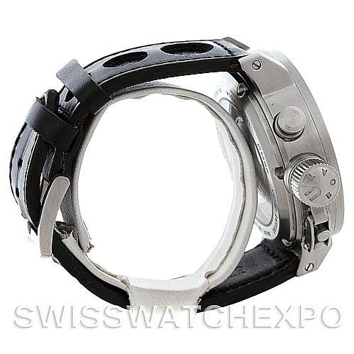 The image shows a side view of the U-Boat 7750 50 Men's Stainless Steel Black Dial 7750 50 Men's Stainless Steel Black Dial Flightdeck Steel Automatic Men’s Watch 7750 50, highlighting the crown, pushers, and strap.