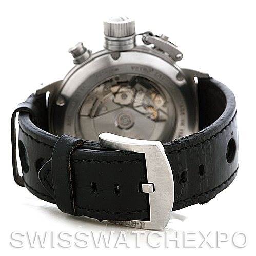 The image shows the back view of the U-Boat 7750 50 Men's Stainless Steel Black Dial 7750 50 Men's Stainless Steel Black Dial Flightdeck Steel Automatic Men's Watch 7750 50, highlighting the strap and movement.