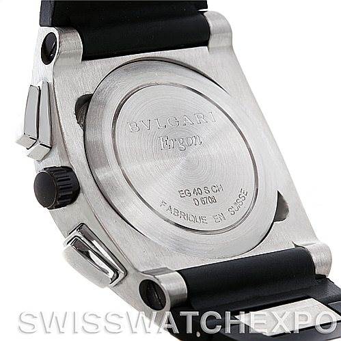 The image shows the back of a Bvlgari EG40SCH Men's Stainless Steel Black Dial EG40SCH Men's Stainless Steel Black Dial Ergon Mens Automatic Stainless Steel Chronograph Watch EG 40 SCH model.