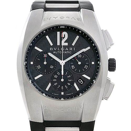 The image shows a front view of the Bvlgari EG40SCH Men's Stainless Steel Black Dial EG40SCH Men's Stainless Steel Black Dial Ergon Mens Automatic Stainless Steel Chronograph Watch EG 40 SCH model.