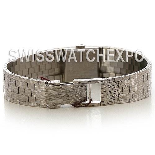 The image shows the bracelet of a Rolex Cocktail 2189 Women's White Gold Silver Dial 2189 Women's White Gold Silver Dial model watch from the top-down angle.