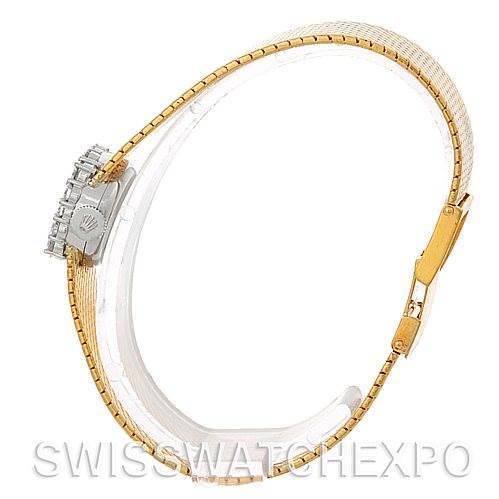 This image shows a side view of the Rolex Cocktail Women's Yellow Gold Silver Dial Women's Yellow Gold Silver Dial model, highlighting the band and clasp.
