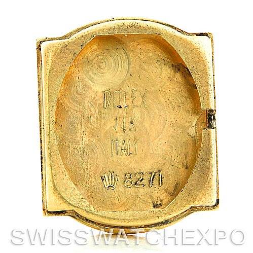 This image shows the back casing of a Rolex Cocktail 4281 Women's Yellow Gold Champagne Dial 4281 Women's Yellow Gold Champagne Dial model watch in gold, featuring the brand name and other engravings.