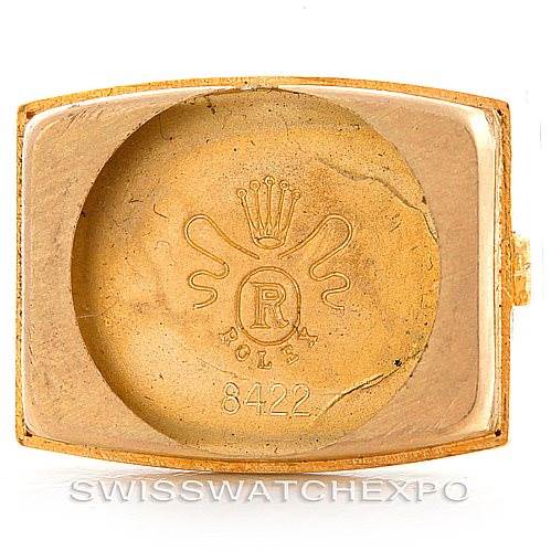 This image shows the back casing of a Rolex Cocktail 8422 Women's Yellow Gold Champagne Dial 8422 Women's Yellow Gold Champagne Dial model watch, highlighting the inside with branded engravings and model number 8422.
