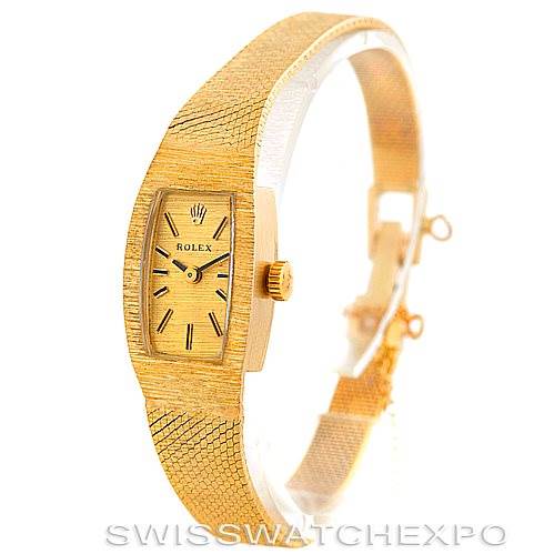 The image displays a Rolex Cocktail 8422 Women's Yellow Gold Champagne Dial 8422 Women's Yellow Gold Champagne Dial model watch at a slight side angle, highlighting the face, bezel, and textured bracelet.