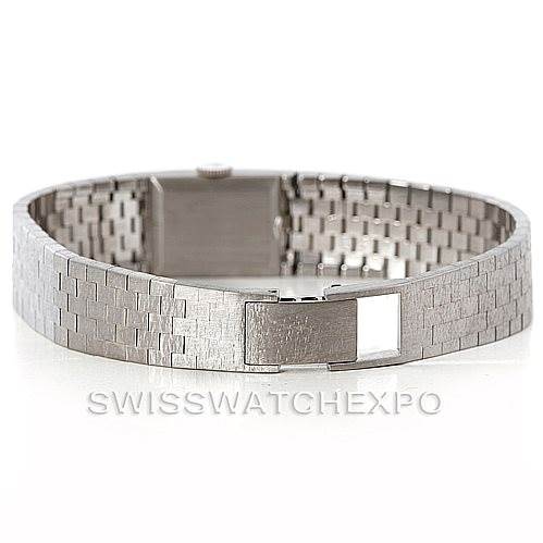 The image shows the bracelet and clasp of a Rolex Cocktail 2159 Women's White Gold Silver Dial 2159 Women's White Gold Silver Dial model watch from a rear angle.