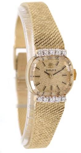 The image shows a Rolex Cocktail 8370 Women's Yellow Gold Champagne Dial 8370 Women's Yellow Gold Champagne Dial model watch at a slight side angle, highlighting the face, bracelet, and crown.