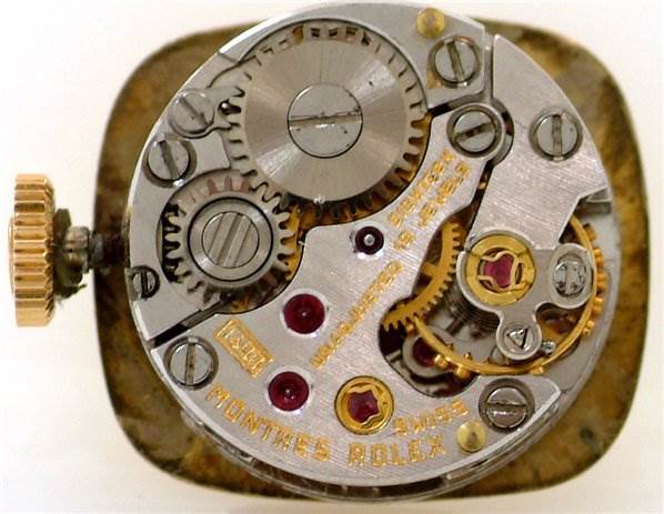 This image shows the internal movement mechanism of the Rolex Cocktail 8370 Women's Yellow Gold Champagne Dial 8370 Women's Yellow Gold Champagne Dial model watch, viewed from the back.