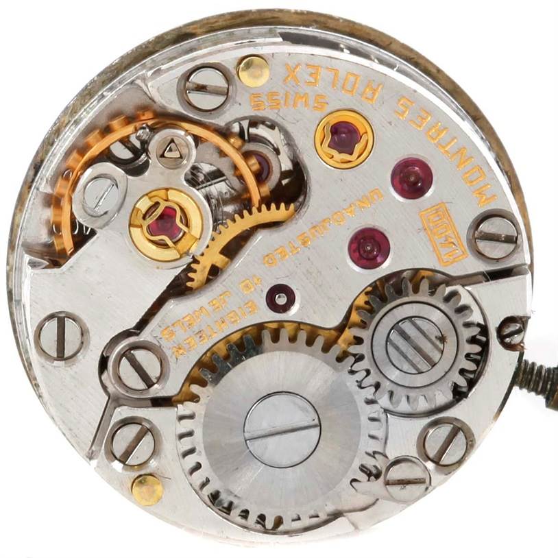This image shows the internal mechanism of the Rolex Cocktail 8312 Women's Yellow Gold Champagne Dial 8312 Women's Yellow Gold Champagne Dial model watch at a top-down angle.