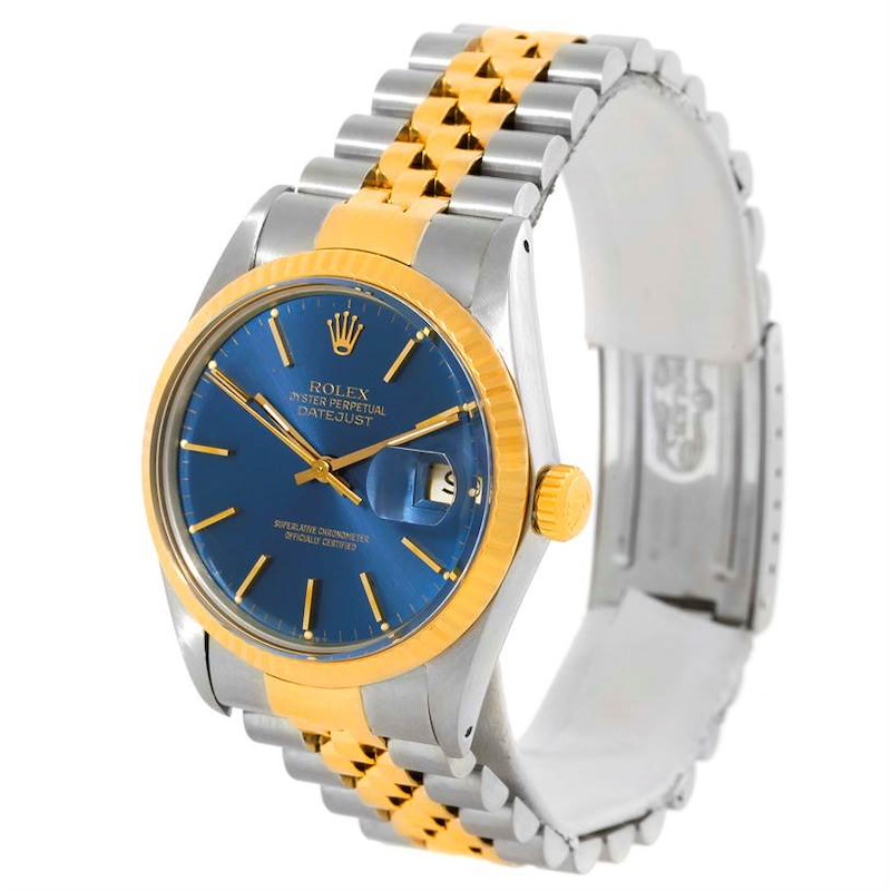 Rolex Datejust Vintage Mens Steel Yellow Gold Blue Dial Watch 16013 SwissWatchExpo