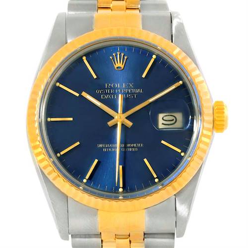 Photo of Rolex Datejust Vintage Mens Steel Yellow Gold Blue Dial Watch 16013