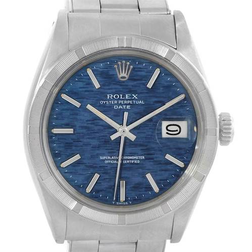 Photo of Rolex Date Mens Stainless Steel Vintage Blue Linen Dial Watch 1501