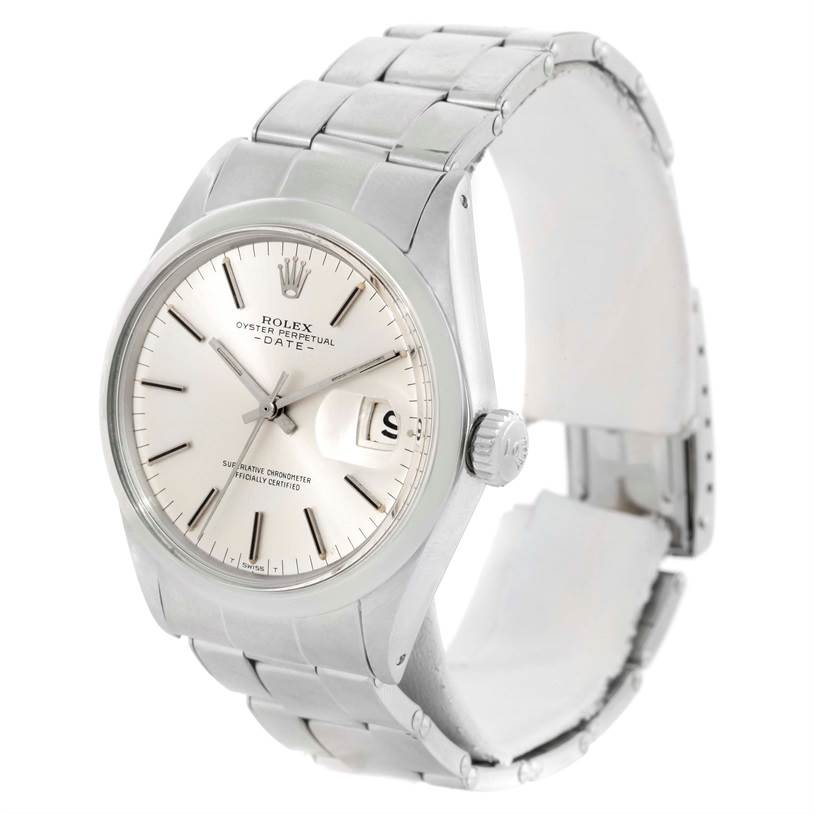 The image shows a Rolex Vintage Collection 1500 Men's Stainless Steel Silver Dial 1500 Men's Stainless Steel Silver Dial Oyster Perpetual Date watch from a front and slightly angled view, highlighting the dial and bracelet.