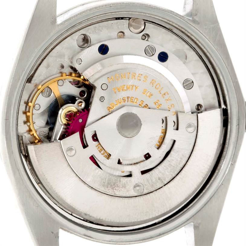 This image shows the internal movement mechanism of a Rolex Vintage Collection 1500 Men's Stainless Steel Silver Dial 1500 Men's Stainless Steel Silver Dial model watch from a back angle.