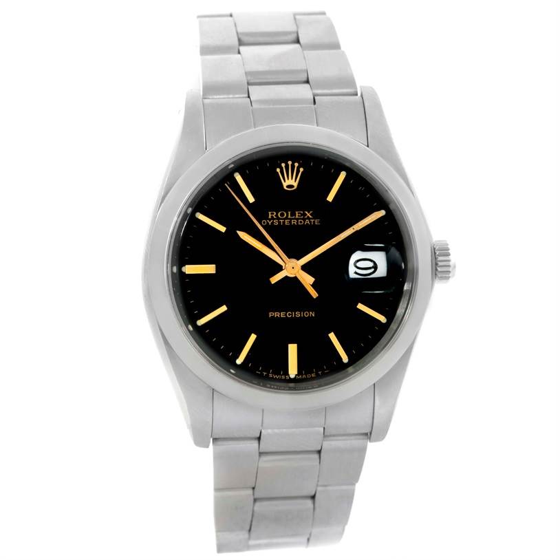 The Rolex Vintage Collection 6694 Men's Stainless Steel Black Dial 6694 Men's Stainless Steel Black Dial watch is shown from a front angle, displaying the black dial, date window, and metal bracelet.