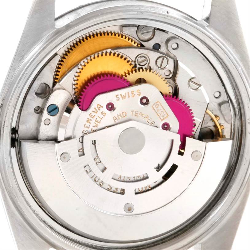 This image shows the internal mechanism and movement of the Rolex Vintage Collection 1603 Men's Stainless Steel Blue Dial 1603 Men's Stainless Steel Blue Dial watch.