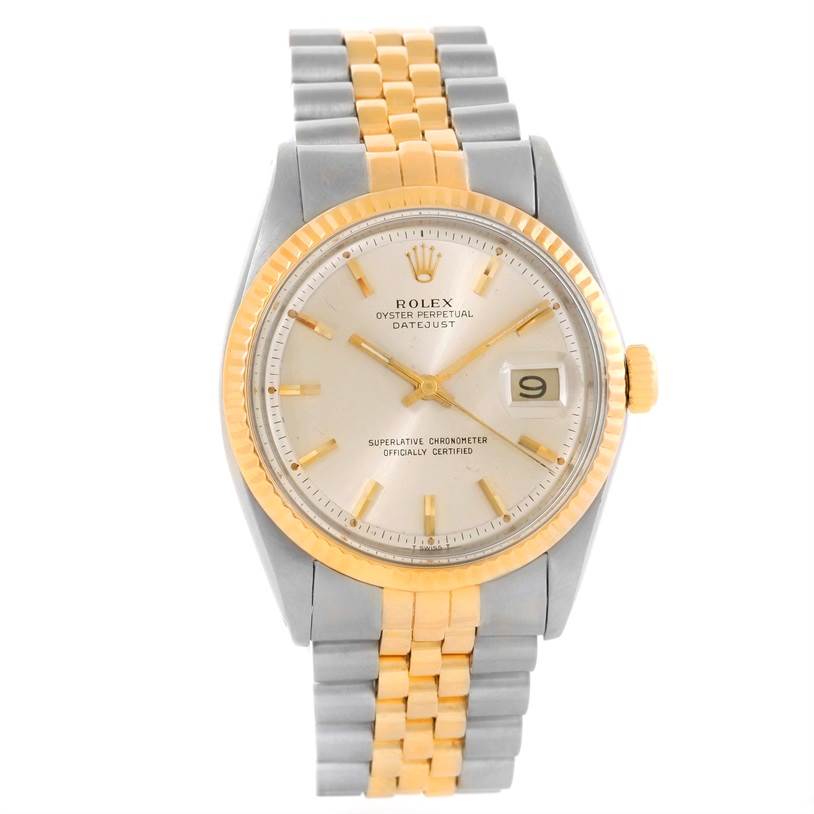 The Vintage Collection Rolex watch is shown from a top-down angle, displaying the dial, bezel, and two-tone bracelet.
