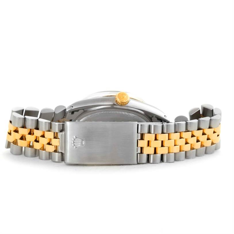 The image shows the back view of a Rolex Vintage Collection 1601 Men's Stainless Steel Silver Dial 1601 Men's Stainless Steel Silver Dial watch, displaying the clasp and part of the bracelet.