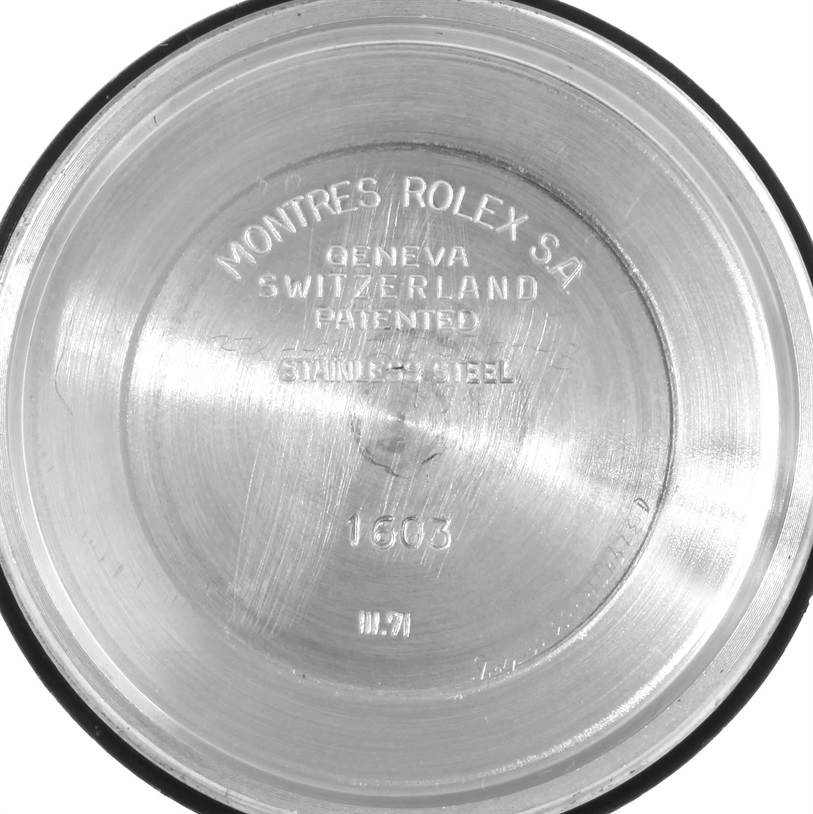 The image shows the inside of the case back of a Vintage Collection Rolex watch.