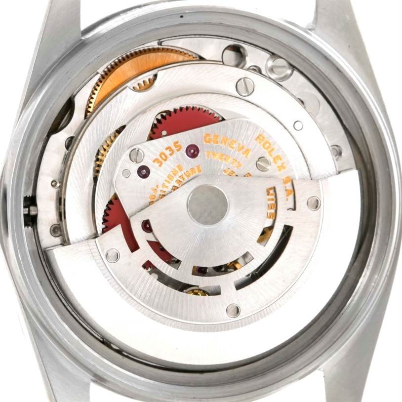 The image shows the internal mechanism of the Rolex Vintage Collection 16030 Men's Stainless Steel Silver Dial 16030 Men's Stainless Steel Silver Dial watch, viewed from the back.