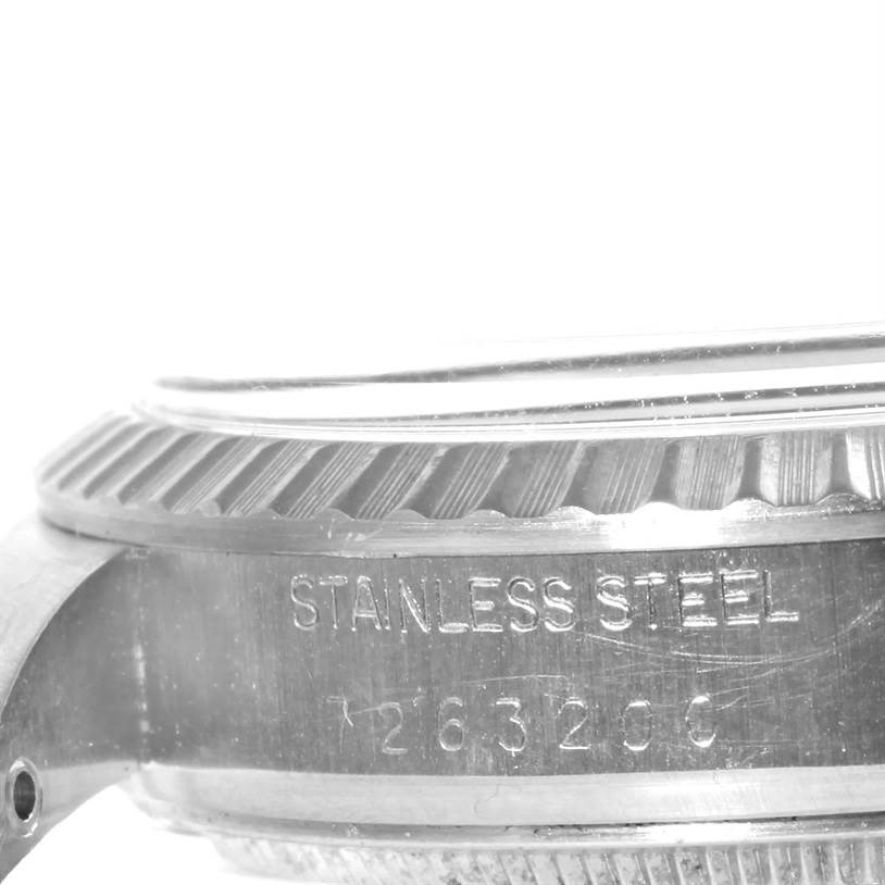 This image shows a close-up of the side of a Rolex Vintage Collection 16030 Men's Stainless Steel Silver Dial 16030 Men's Stainless Steel Silver Dial watch case, highlighting the stainless steel material and model number.