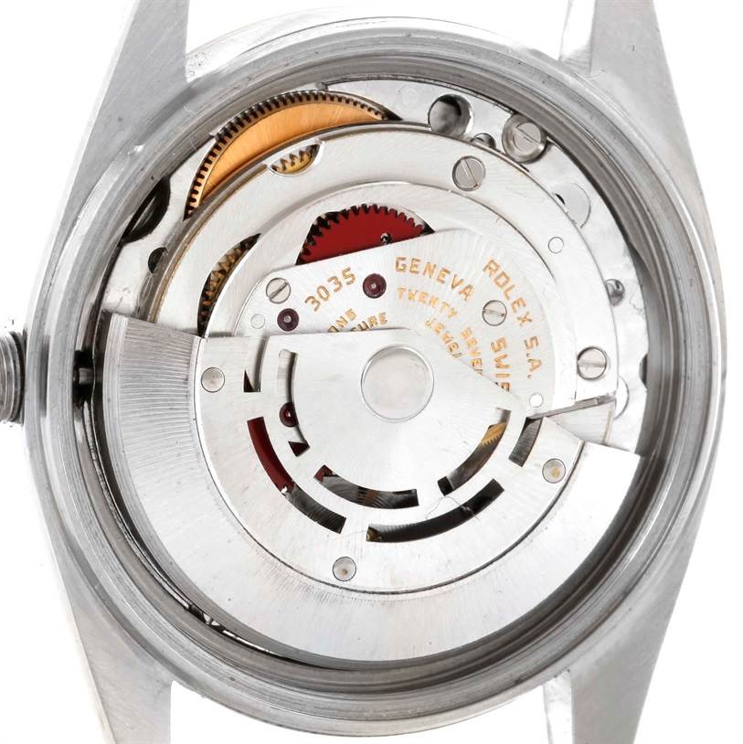 The image shows the internal mechanism of a Rolex Vintage Collection 16013 Men's Stainless Steel Champagne Dial 16013 Men's Stainless Steel Champagne Dial watch from a back case view.