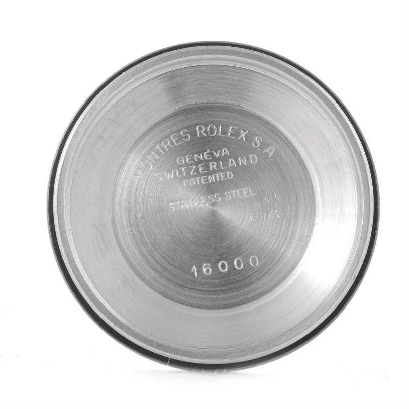 This image shows the case back of a Rolex Vintage Collection 16013 Men's Stainless Steel Champagne Dial 16013 Men's Stainless Steel Champagne Dial model, displaying the inner engravings.