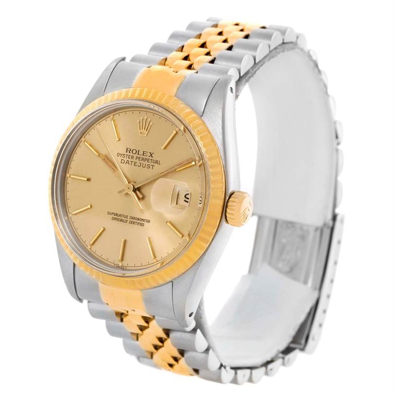 The image shows a Rolex Vintage Collection 16013 Men's Stainless Steel Champagne Dial 16013 Men's Stainless Steel Champagne Dial Datejust watch from a front angle, displaying its face, bezel, and bracelet.