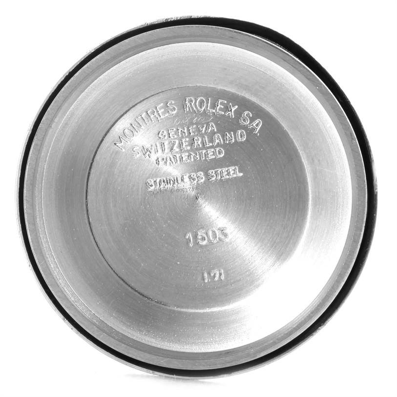 This image shows the inside case back of a Vintage Collection Rolex watch, engraved with model details.