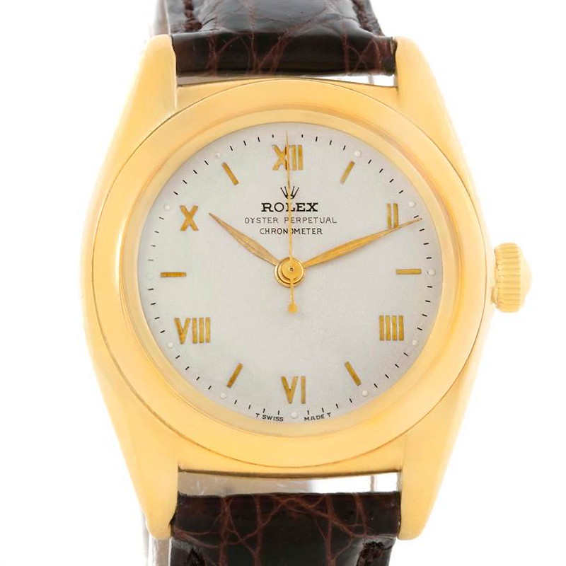 Rolex Bubbleback 18K Yellow Gold Vintage Watch 3131G Box Papers SwissWatchExpo