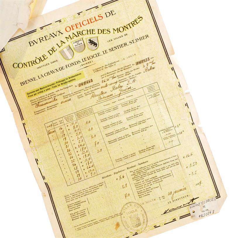 The image shows a detailed inspection certificate for the Rolex Vintage Collection 3131G Men's Yellow Gold Silver Dial 3131G Men's Yellow Gold Silver Dial model.
