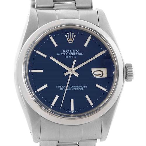 Photo of Rolex Date Vintage Mens Stainless Steel Blue Dial Watch 1500