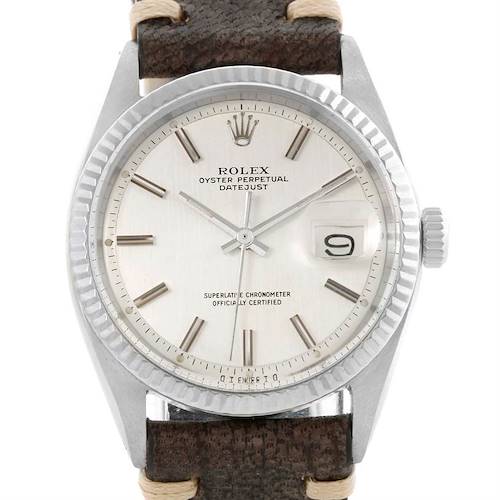 Photo of Rolex Datejust Mens Steel White Gold Brown Strap Vintage Watch 1601