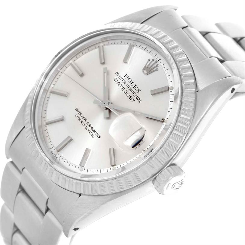 The image shows a Rolex Vintage Collection 1603 Men's Stainless Steel Silver Dial 1603 Men's Stainless Steel Silver Dial model watch at a slight angle, highlighting its face, bezel, crown, and bracelet.